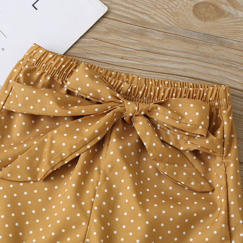 Trendy 3-delige Set Baby Meisjes Romper met Lange Mouwen, Strikhaarband & Broek met Strik