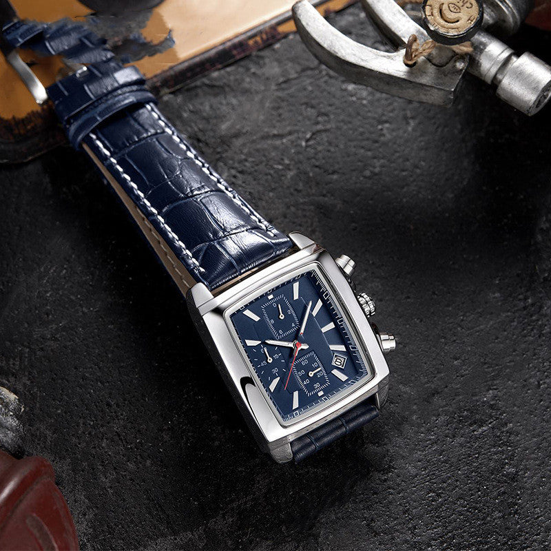 Fashion Vintage Vierkant Multifunctioneel Quartz Horloge voor Heren