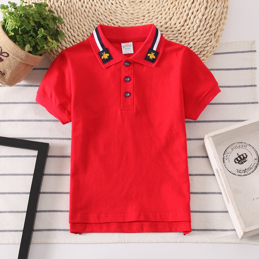 Europese Designer Ontwerp Modieuze Casual Effen Kleur Poloshirt met Geborduurde Kraag en Korte Mouwen voor Kids & Teenager