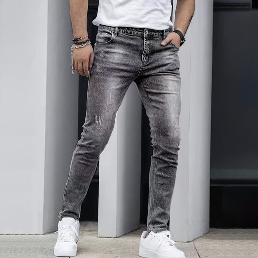 Casual Stretch Effen Kleur Washed Skinny Jeans met Knoopsluiting en Zakken voor Heren & Jongens