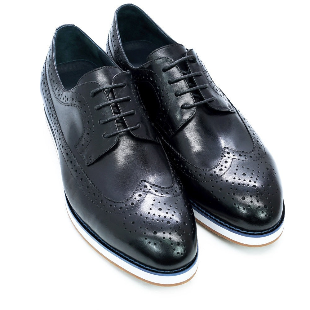 Europese en Amerikaanse Casual Business Handgemaakte Platte Wingtip Brogue Oxfort Schoenen van Echt Leer met Vetersluiting voor Heren