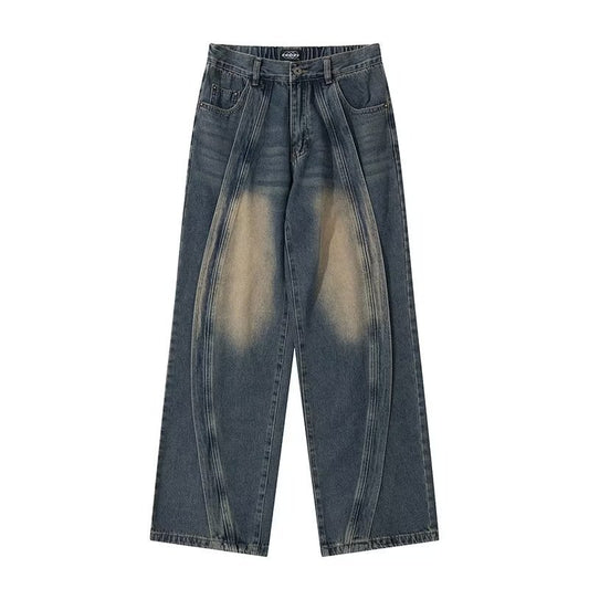 Amerikaanse Retro Washed Patchwork Losse Jeans voor Heren/ Jongens