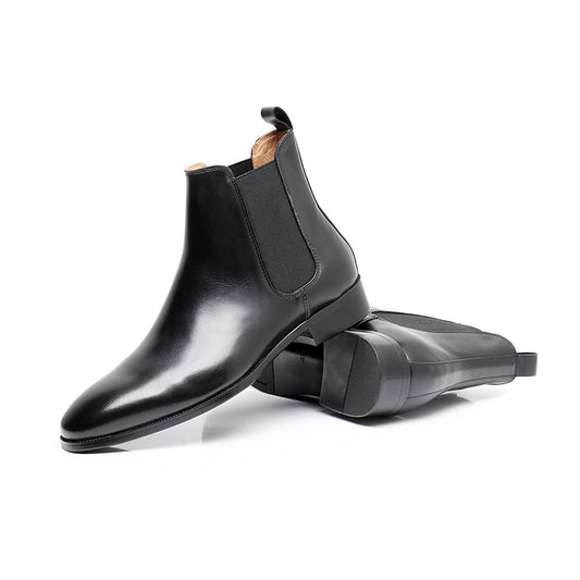 Amerikaanse Stijl Elegante Casual Effen Kleur Slip On Chelsea Boots van Echt Leer met Ronde Neus en Treklus aan de Achterkant voor Heren & Jongens