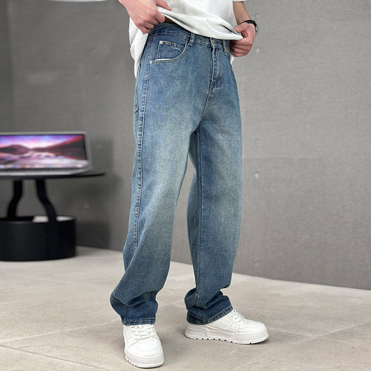 Modieuze Streetwear Casual Straight Wide Leg Baggy Jeans met Rits en Knoopsluitting voor Heren & Jongens