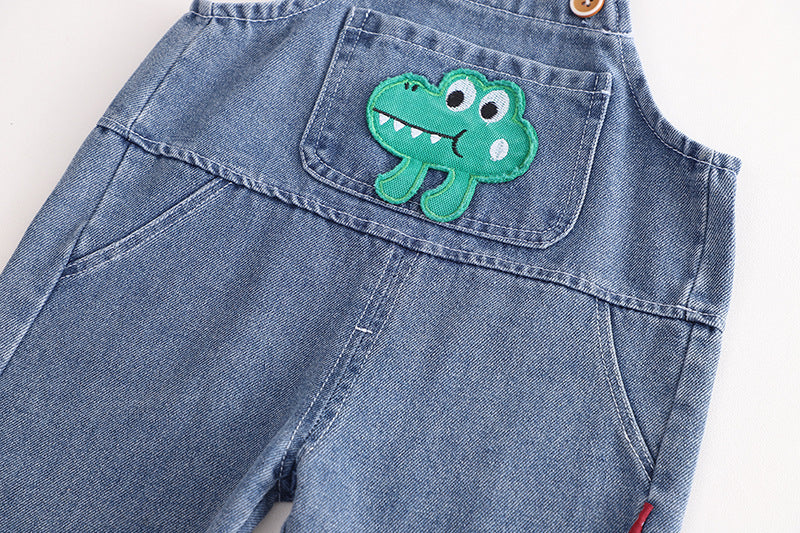 Casual 2-delige Set Hoodie met Geborduurde Cartoon & Spijker-overall met Geborduurde Cartoon voor Baby's/ Peuters