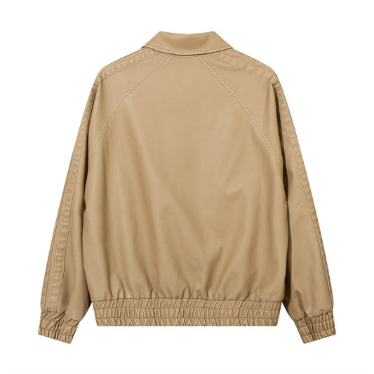 Trendy Losse Jacket van PU-Leer en Geborduurde Letters voor Heren