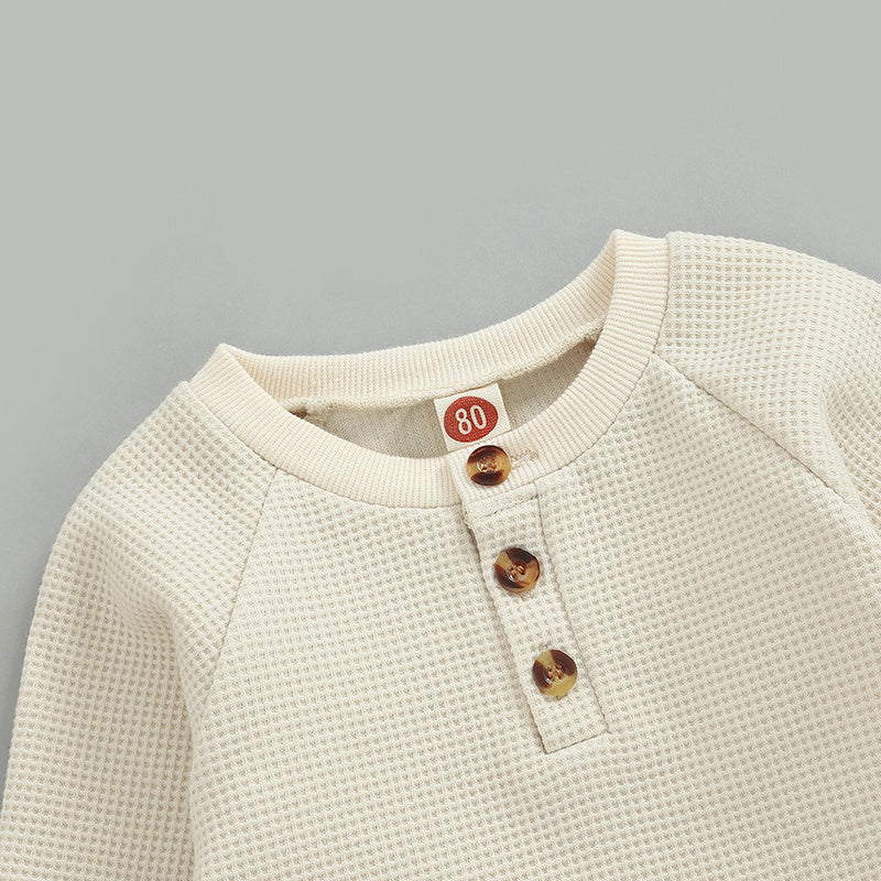 Kindermode Tweedelig Effen Kleur Sweatshirt met Ronde Hals & Broek met Veter voor Baby's/ Peuters