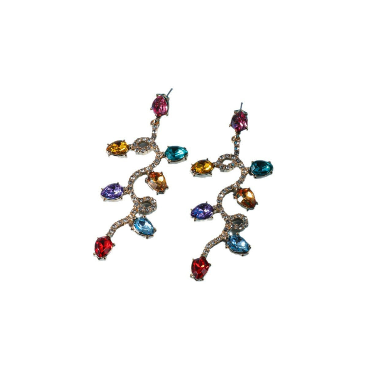 Kerstmis Modieuze Elegante Retro Goudkleurige Kleine Kleurrijke Kerstlampjes Oorbellen van Zirkonia-steentjes voor Dames