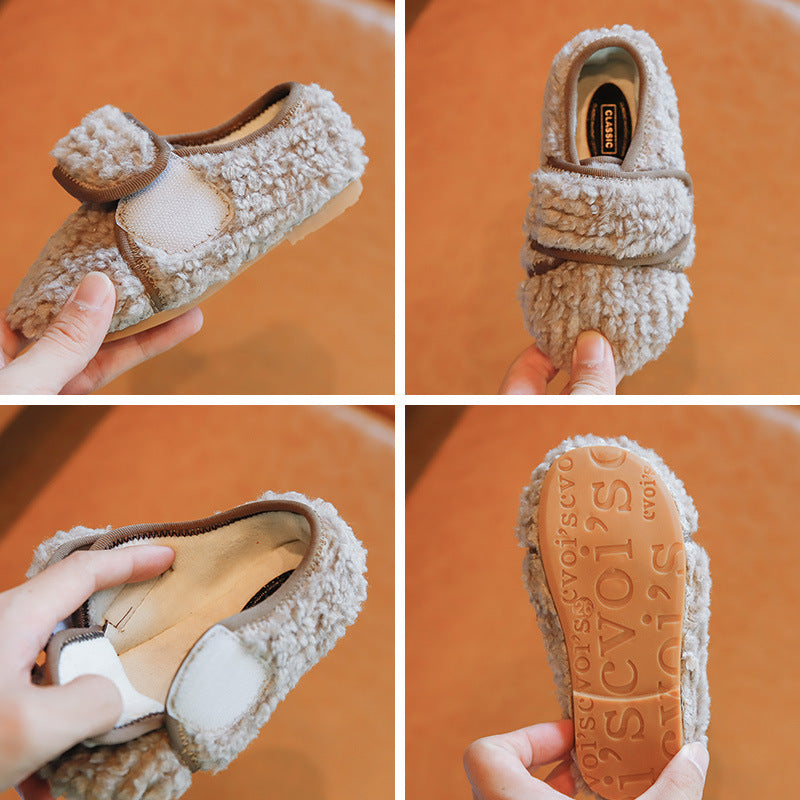 Schattige Thermische Antislip Pantoffel van PU-Leer met Ronde Neus en Klittenband voor Kids