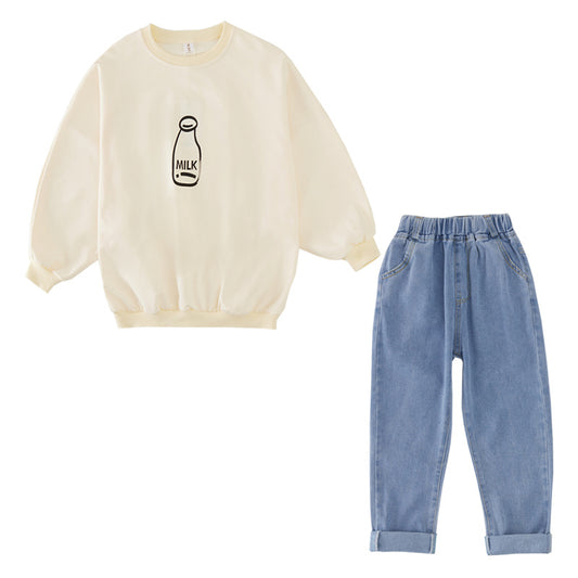 Western Stijl 2-delig Set Sweatshirt met Print & Jeans