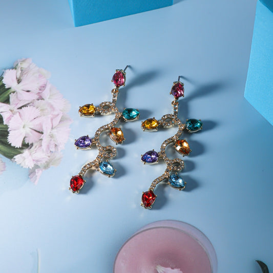 Kerstmis Modieuze Elegante Retro Goudkleurige Kleine Kleurrijke Kerstlampjes Oorbellen van Zirkonia-steentjes voor Dames