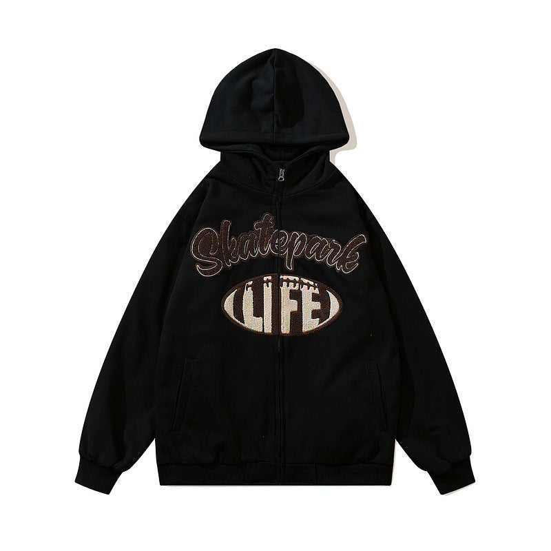 American Retro Street Geborduurde Letter Hoodie