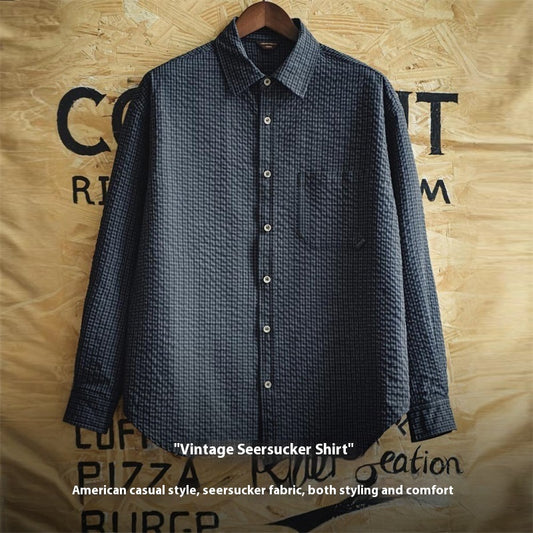 Workwear American Vintage Geruite Overhemd met Geborduurde Lapels Stiksels voor Heren