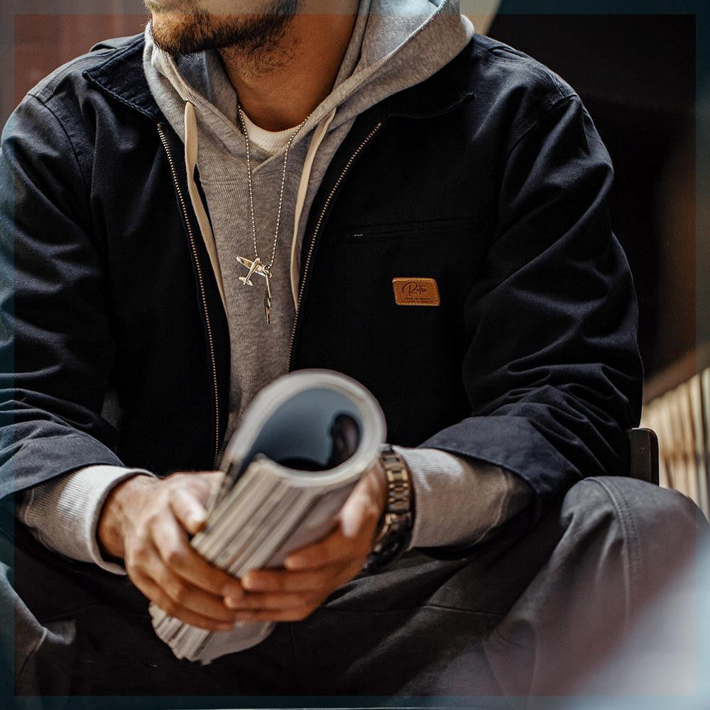 Retro Canvas Turn-down Jacket met Kraag en Ritssluiting in Amerikaanse Stijl voor Heren