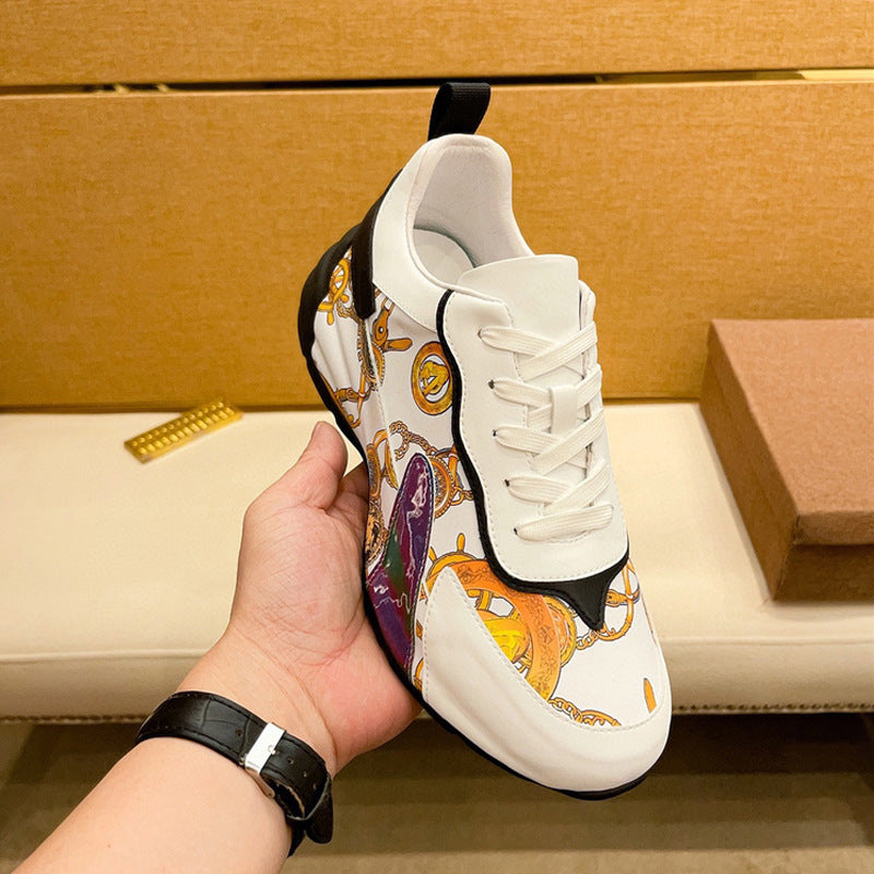 Europese Casual Kleurrijke Barocco-patroon Sportsneakers van Echt Leer met Ronde Neus en Vetersluiting voor Heren