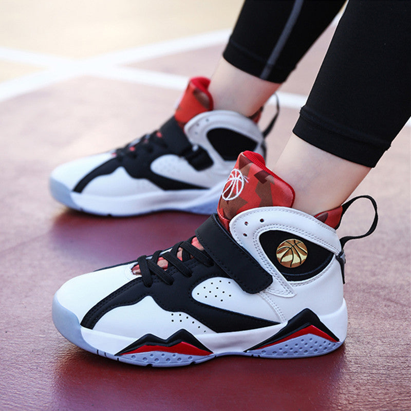 Trendy Casual High-Cut Basketbalschoenen van PU-Leer en Mesh met Klittenband voor Jongens