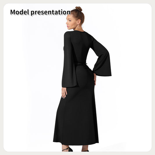 Casual Eenvoudige Effen Kleur Business/ Event Maxi Jurk met Lange Mouwen voor Dames & Plus-size