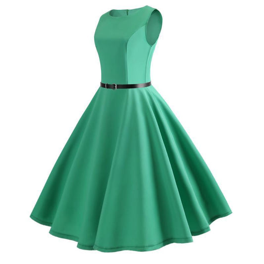 Retro Hepburn S50 Taille Swing Rok Jurk Stuur Riem