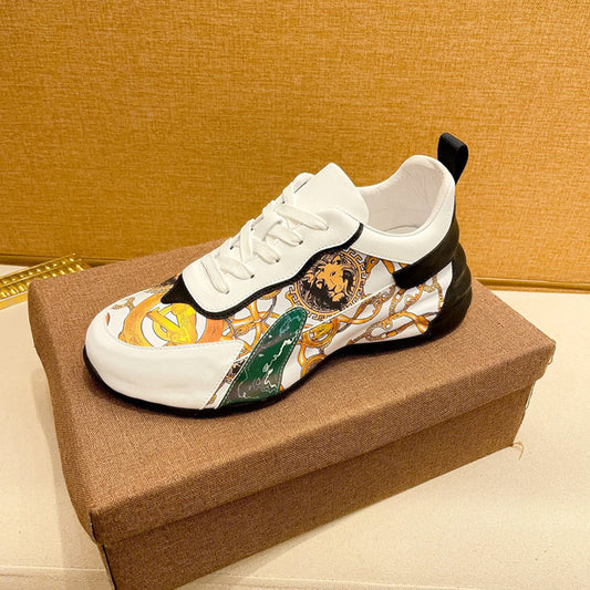 Europese Casual Kleurrijke Barocco-patroon Sportsneakers van Echt Leer met Ronde Neus en Vetersluiting voor Heren