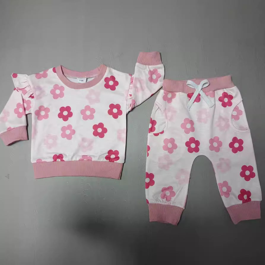 Europese en Amerikaanse Stijl Tweedelig Set Sweatshirt met Bloemenprint & Joggingbroek met Bloemenprint voor Baby's/ Peuters