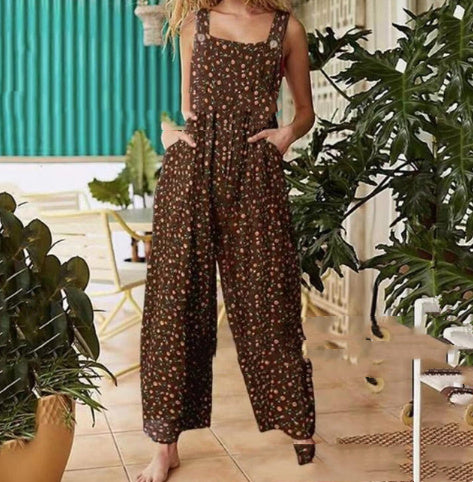 Patchwork jumpsuit met knoopsluiting en jarretels