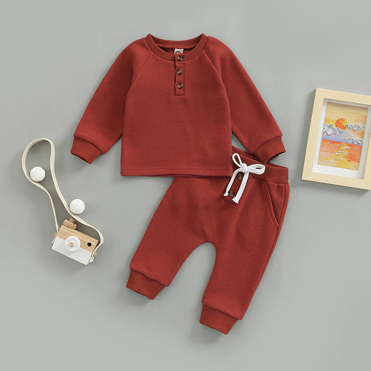 Kindermode Tweedelig Effen Kleur Sweatshirt met Ronde Hals & Broek met Veter voor Baby's/ Peuters