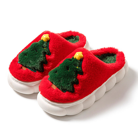 Kerstmis Stijlvolle Winterse Warme Antislip Kerstpantoffels met Geborduurde Kerstboom voor Binnen in Huis voor Unisex