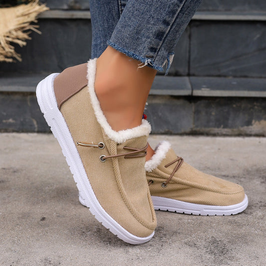 Europese en Amerikaanse Casual Warme Fluwelen Slip On Canvas Sneakers met Imitatie BontKant en Ronde Neus voor Unisex