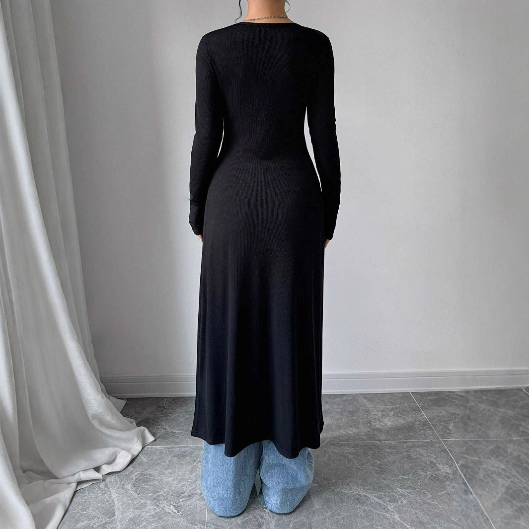 Amerikaanse Effen Kleur Afslankende Lange Knoop-Cardigan met V-hals en Lange Mouwen voor Dames & Plus-size