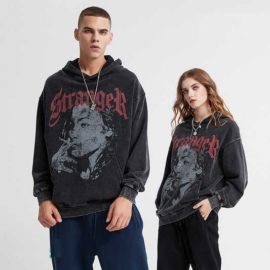 Sneeuwvlok gerafeld katoenen hoodie met print