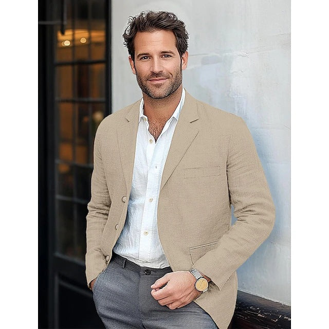 Retro Casual Effen Kleur Katoenen en Linnen Blazer met Knoopsluiting voor Heren & Jongens
