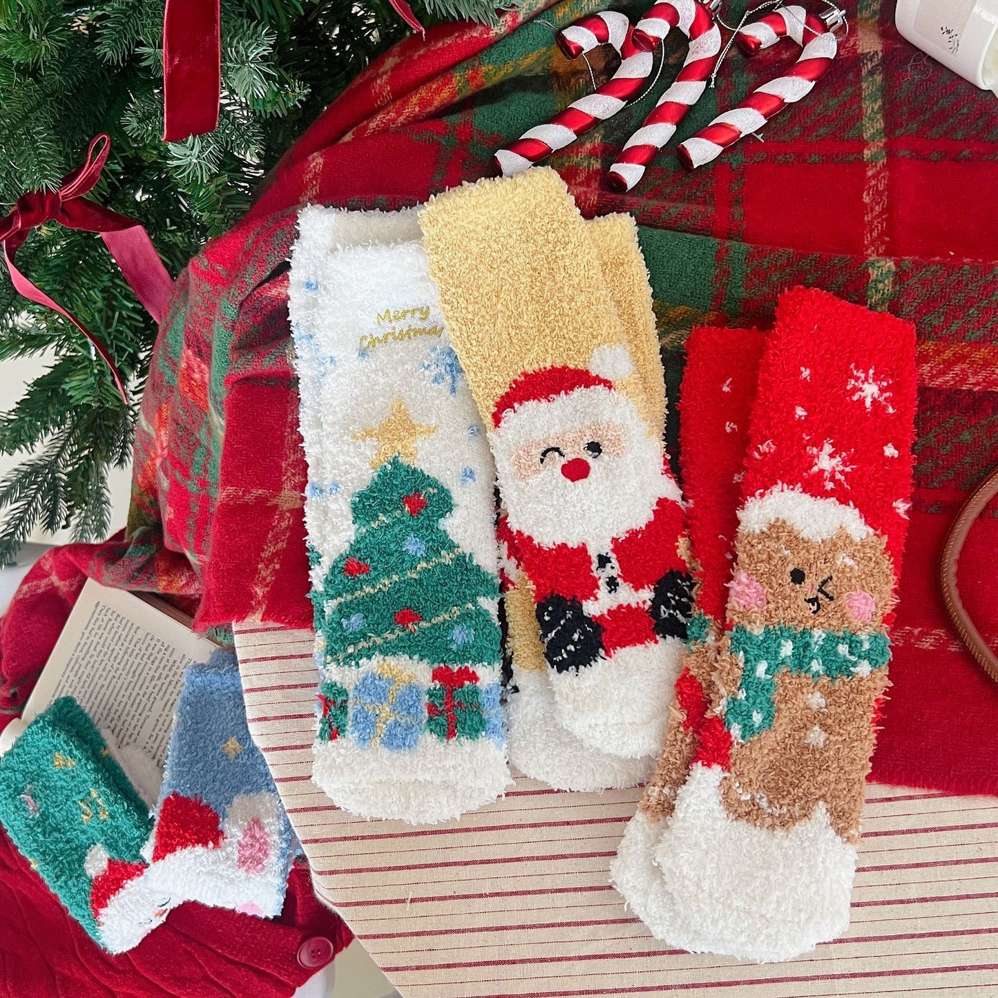 Kerstmis Schattige Thermische Fleece Kerstsokken met Kerstpatroon voor Binnenshuis voor Dames