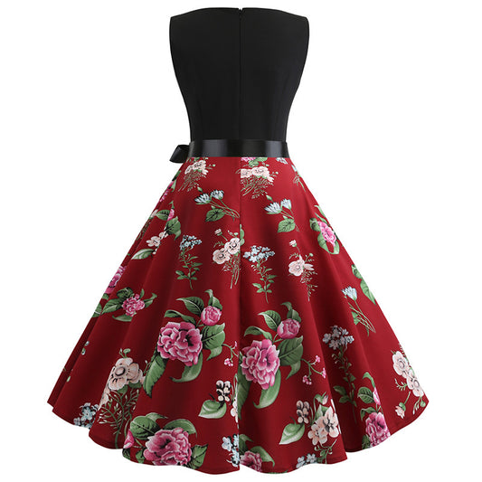 Hepburn Style Retro Afslankende Bloemenprint Big Swingjurk voor Dames & Plus-size