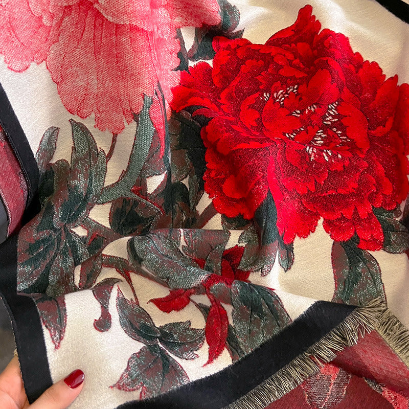 Retro Floral Kunstmatige Kasjmier Sjaal Dames Dikke Warme Sjaal