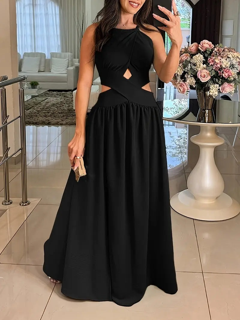 Trendy Geplooide Fluwelen Slim Fit Strak-Taille Cocktail/ Avondjurk met Heup-omwikkeld en Ronde Hals voor Dames & Plus-size