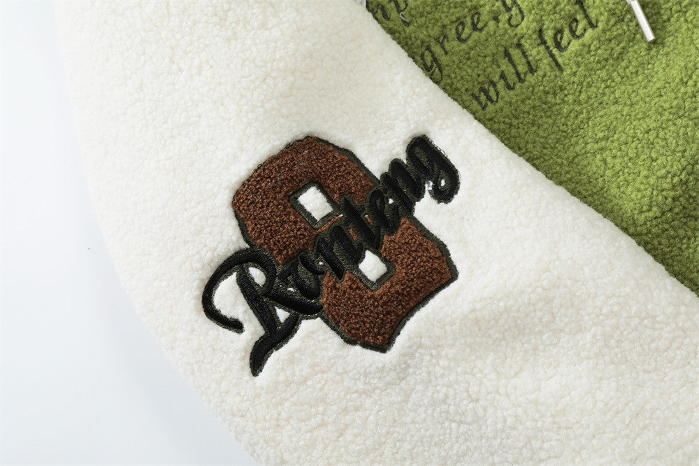 Casual Varsity-Jacket van Lamswol met Capuchon en Geborduurde Letters voor Heren