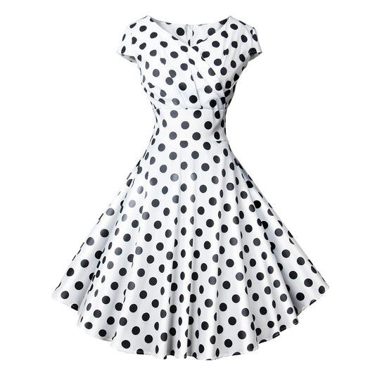 Hepburn Style Vintage Cocktail-jurk met Korte Mouwen en Printpatroon voor Dames & Plus-size