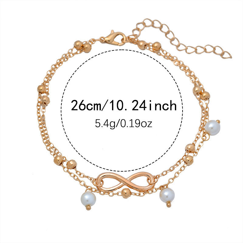Amerikaanse Stijlvolle Elegante Vintage Enkelbandje met Pareltjes en Infinity-hanger voor Dames