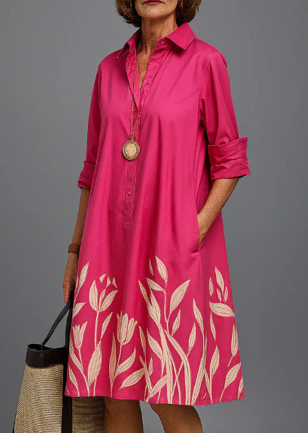 Klassieke Elegante Effen Kleur Middellange Overhemdjurk met Lange Mouwen voor Dames & Plus-size