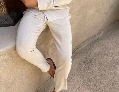 Designer Ontwerp Casual Modieuze Revers 2-delige Set/ Losse Overhemd met Lange mouwen en Slim-fit Broek voor Heren & Jongens