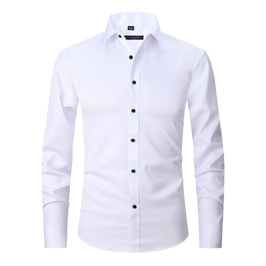 Casual/Business Slim-fit Stretch Overhemd met Lange Mouwen en Knoopsluiting voor Heren