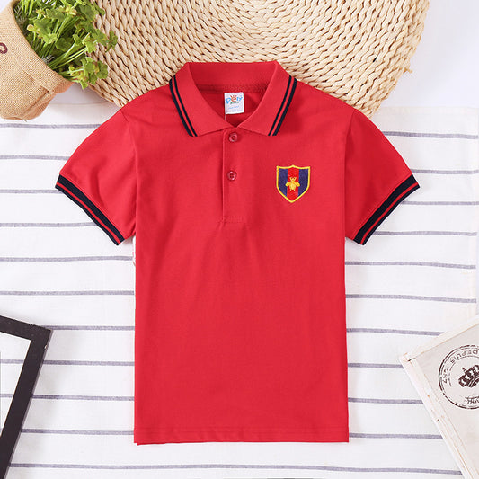 Amerikaanse Modieuze Casual Korte Mouw Gestreepte Poloshirt met Geborduurde Embleem en Kraag voor Kinderen