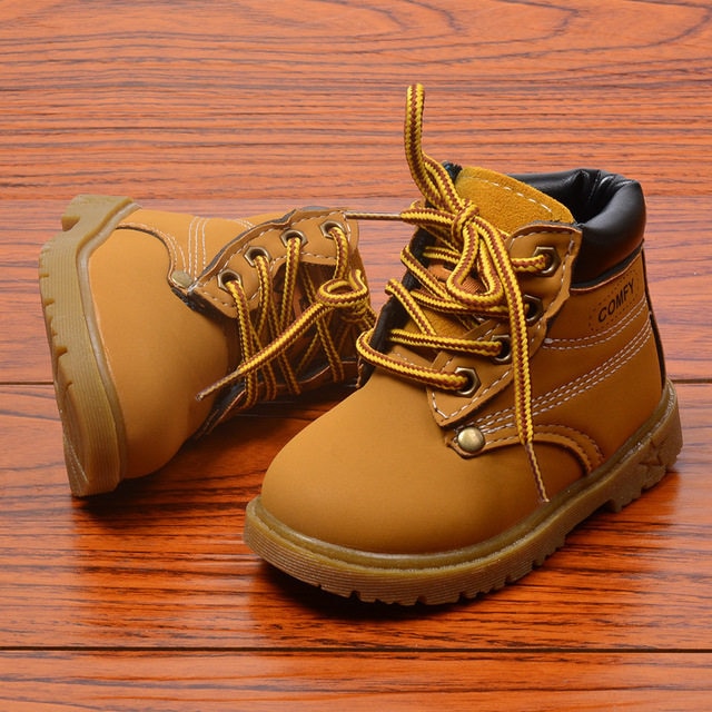 Stijlvolle Modieuze Effen Kleur Stoere Enkelboots van PU-Leer met Vetersluiting en Ronde Neus voor Kinderen