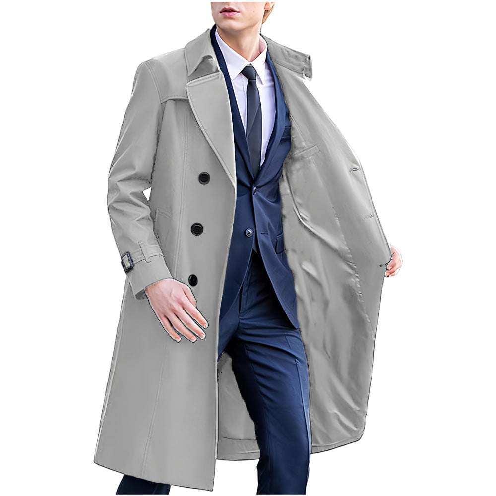 Casual/Business Effen Kleur Lange Double-breasted Trenchcoat met Knoopsluiting voor Heren