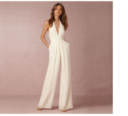 Trendy Casual Effen Kleur Mouwloze Halter Jumpsuit met Zakken voor Dames/Plus-size & Meiden