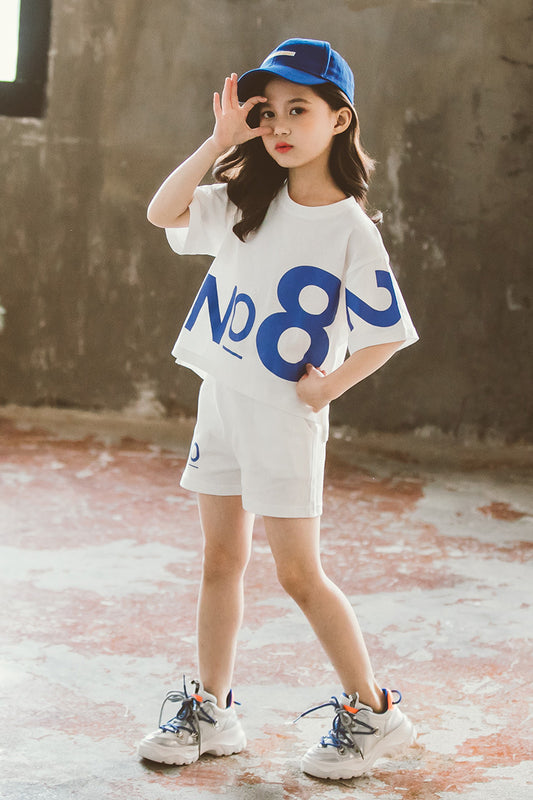 Tweedelig Sport Outfit T-shirt met Print en Korte Mouwen & Korte Broek met Print voor Kinderen/ Tieners