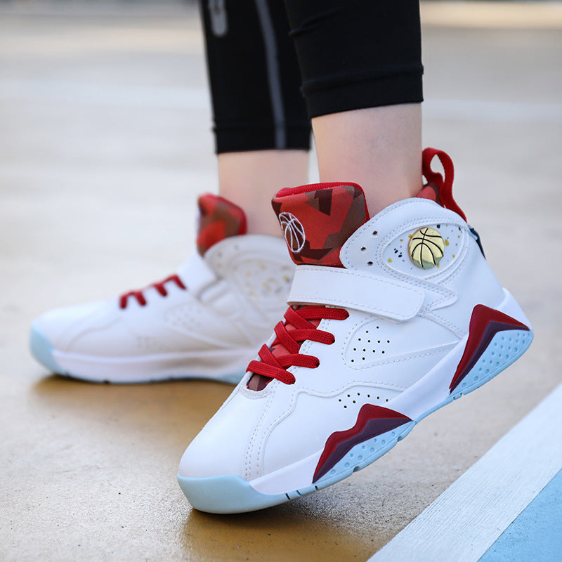 Trendy Casual High-Cut Basketbalschoenen van PU-Leer en Mesh met Klittenband voor Jongens