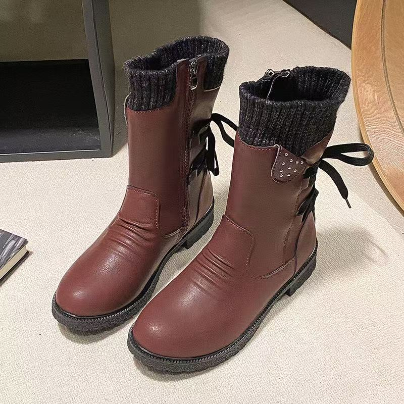 Eenvoudige Dagelijks Effen Kleur Casual Hoge Laarzen van PU-Leer met Platten Vierkante Hakken en Ritssluiting voor Dames