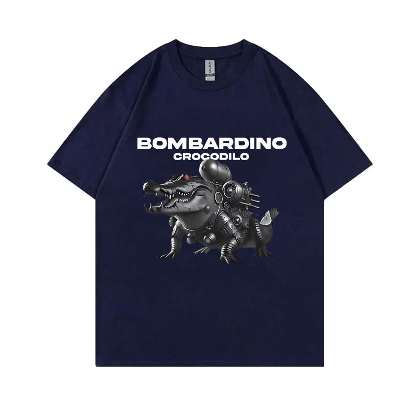 Hiphop Streetfashion Stijlvolle Effen Kleur Casual Ronde Hals BOMBARDIRO CROCODILO T-shirt met Grappige Krokodilprint en Korte Mouwen voor Heren & Jongens