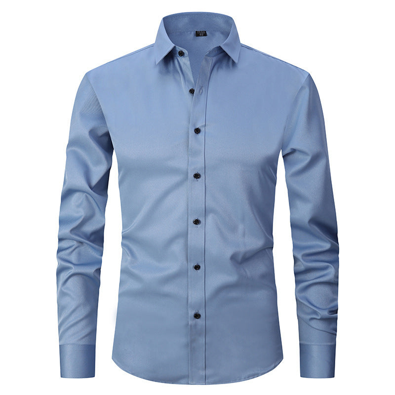 Casual/Business Slim-fit Stretch Overhemd met Lange Mouwen en Knoopsluiting voor Heren